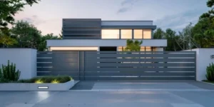 Horizontal slat fencing adds privacy, structure, and ambient lighting to contemporary residential facades